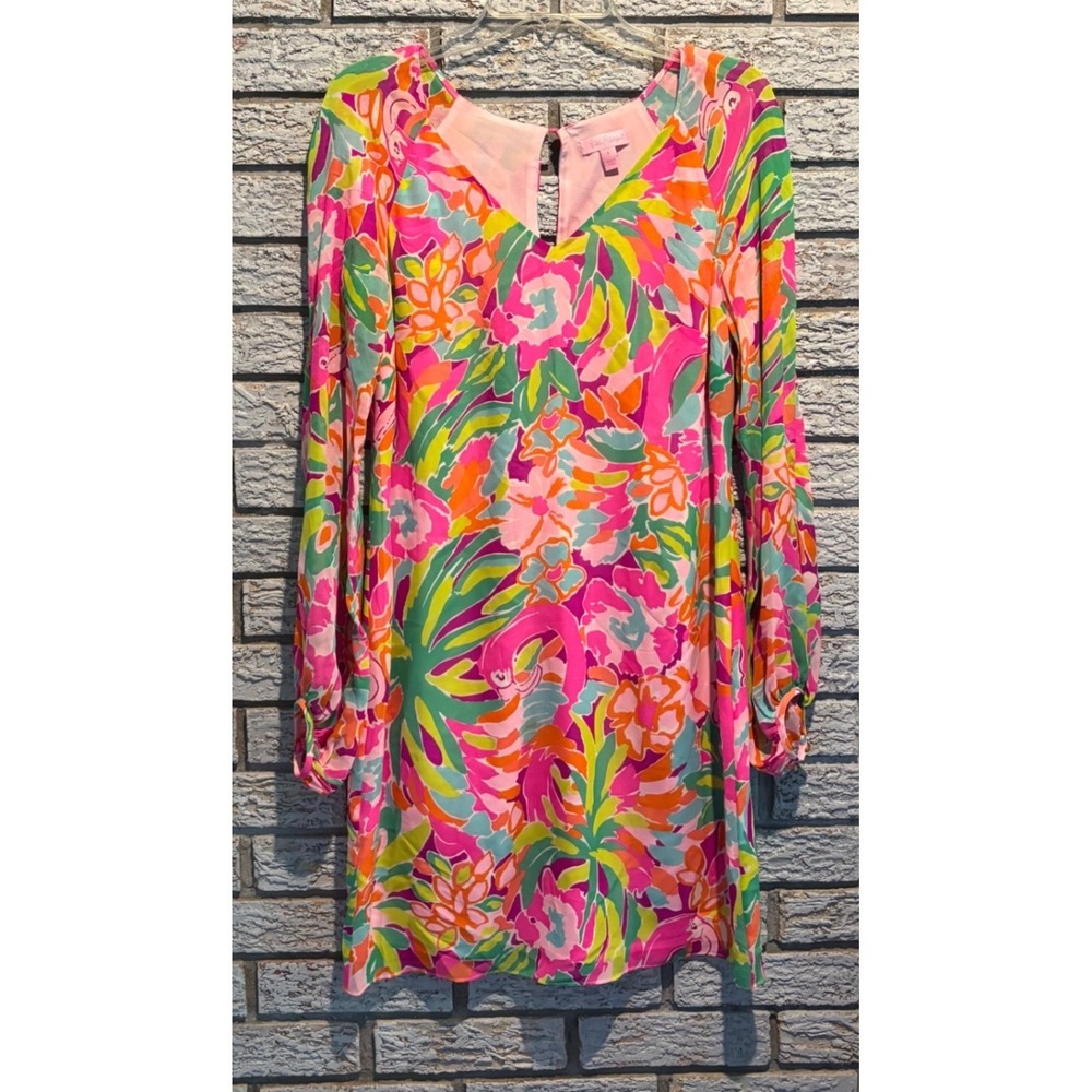 Lilly Pulitzer Pink Silk Carleigh Tunic Dress, Long Sleeve Shift Dress Size 6